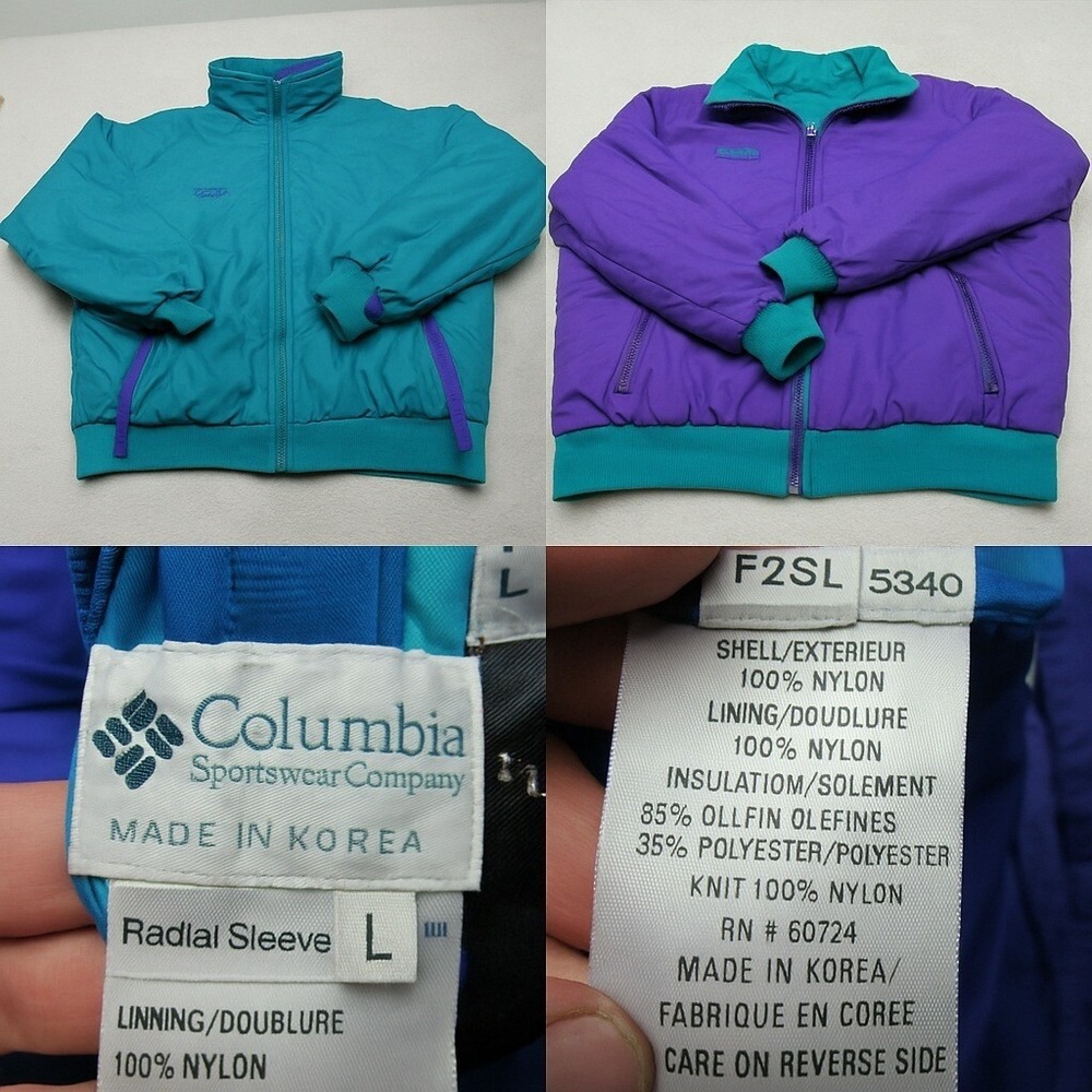 Columbia Jacket Womens Large Purple Radial Sleeve Reversible Bomber Ski VTG 90s
